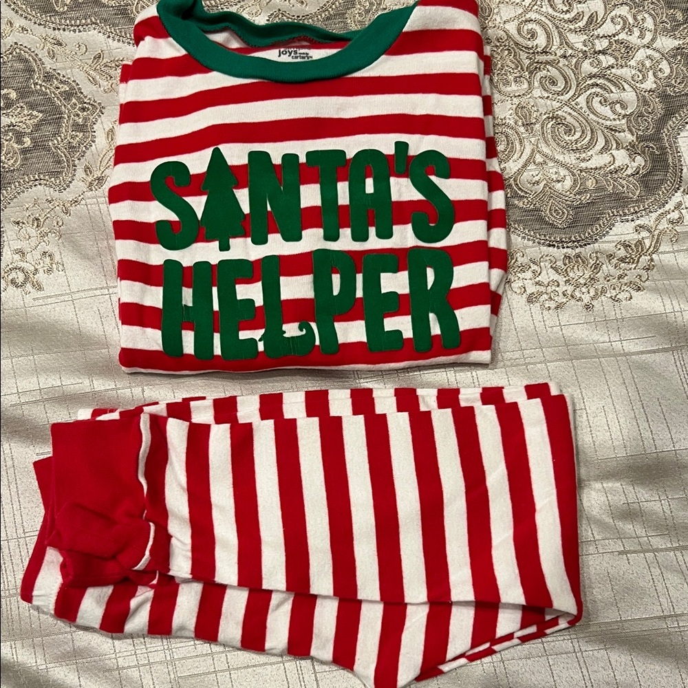 Festive Striped Santa's Helper Pajama Set - Red and Green